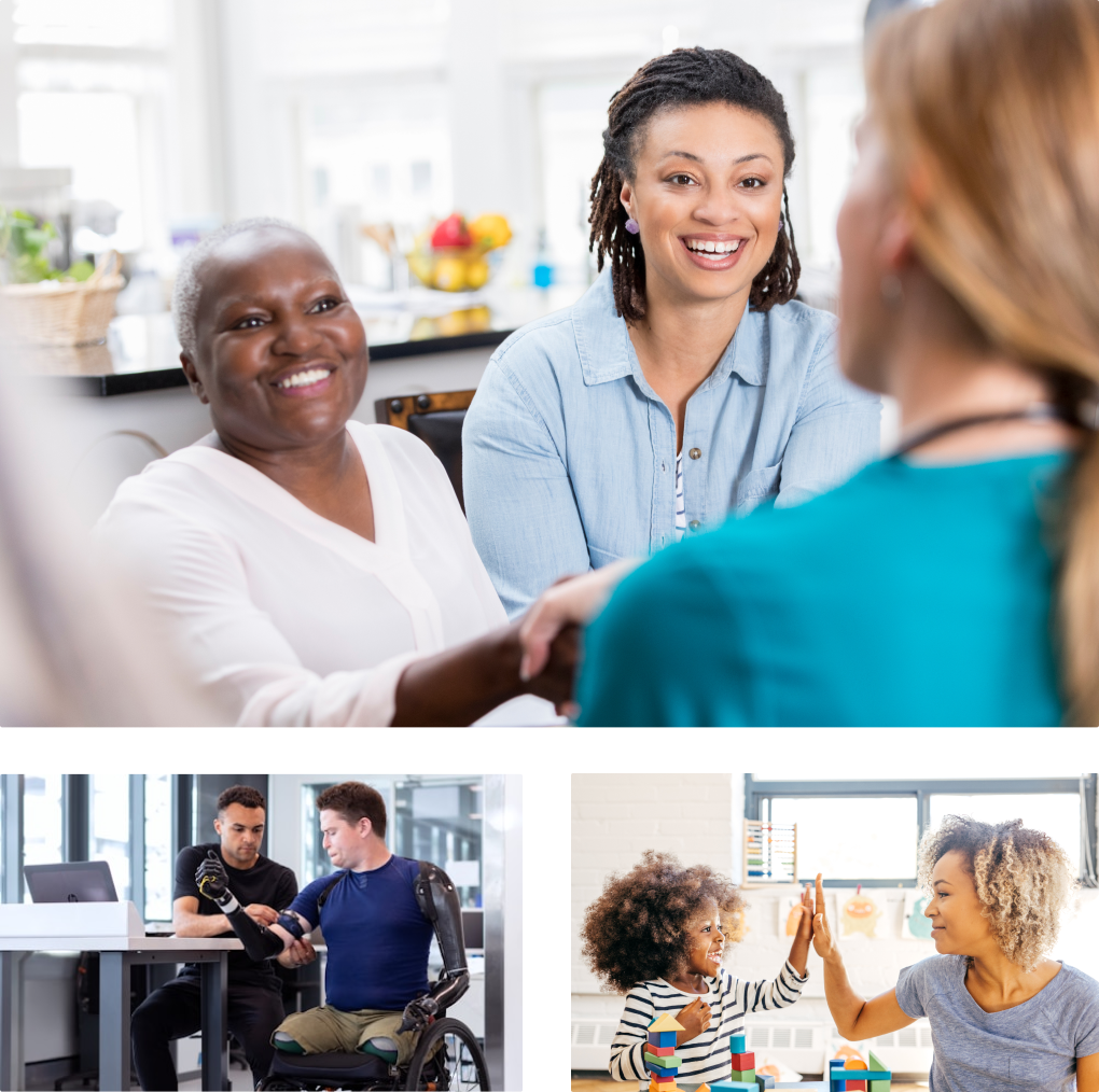 Collage of occupational therapists and patients together.